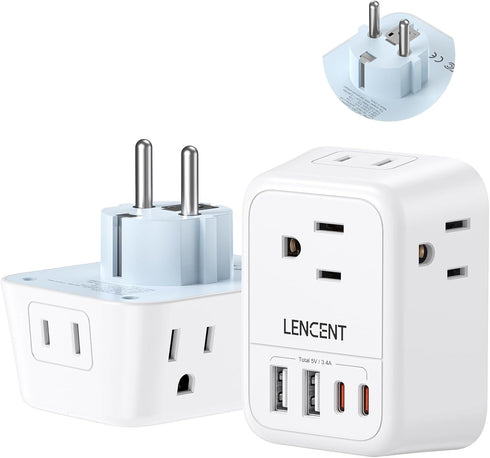 LENCENT Germany France Travel Power Adapter, Schuko Type E/F Plug Converter with 4 Outlet, 4 USB Charger (2 Type C).