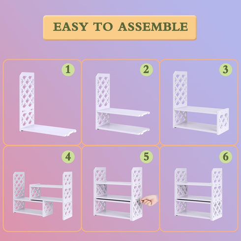 Felmis Desktop Organizers with Shelves, PVC Adjustable Display Shelf for Office Desk, Home Decor, Makeup