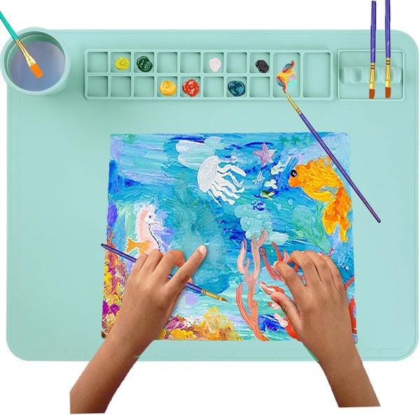Silicone Painting Mat - 20"x 16" Art Mat with Cup for Kids Painting, Resin, DIY, Clay, Playdoh