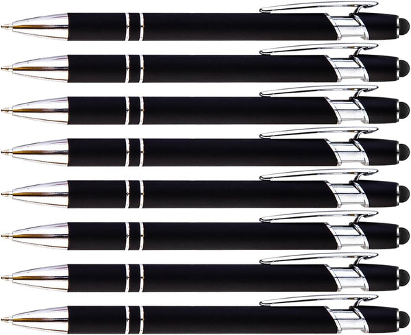 PASISIBICK 8 Pack Black Ballpoint Pens 2-in-1 Stylus Retractable Metal Stylus Pen