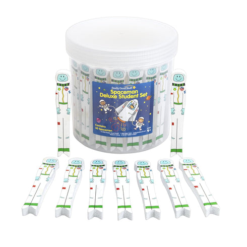 Really Good Stuff Spaceman Deluxe Student Set - 30 Spacemen, Writing Spacers, Reusable Storage Container for Kids