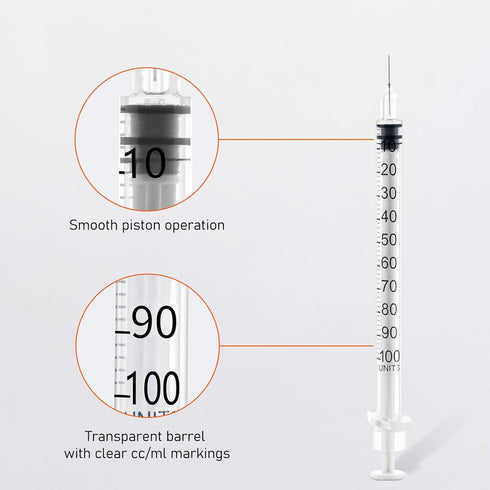 U 100 1ml 30 Gauge 1cc 5/16 inch 8mm Lab Disposable Dispensing Supplies, 100Pack