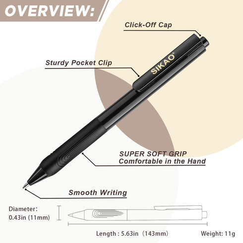 Gel Pens, 0.5mm Fine Point Smooth Writing Pens, Quick Dry Black Gel Ink for Journaling