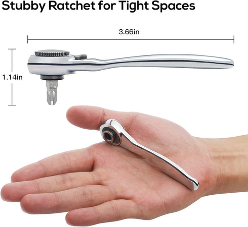 SHARDEN 1/4 Mini Ratchet Set 28pcs Right Angle Screwdriver and Bit with Metric Socket Set, 72 Tooth Small Ratcheting Wrench Offset Screwdriver Low Profile Stubby Ratchet for Tight Spaces by Sharden