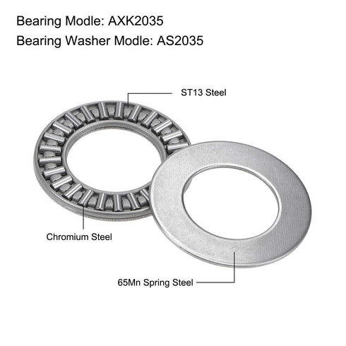 uxcell AXK2035 Thrust Needle Roller Bearings with Washers, 20mm Bore, 35mm OD, 2mm Width, 10pcs