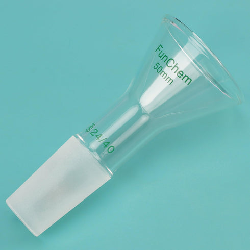 Glass Short Stem Powder Funnel, O.D. 50 mm at Top, Durable Borosilicate Glass Filter with 24/40 Inner Joint