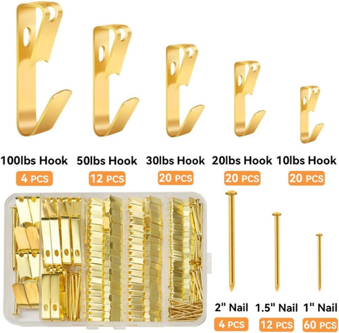 152Pcs Picture Hanging Kit - Heavy Duty Hooks with Nails for Pictures, Paintings, Mirrors, Wall Art Mounting