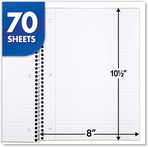 Mead Spiral Notebooks, 6 Pack, 1 Subject, College Ruled Paper, 7-1/2" x 10-1/2", 70 Sheets per Notebook, Color Will Vary (73065) by Mead