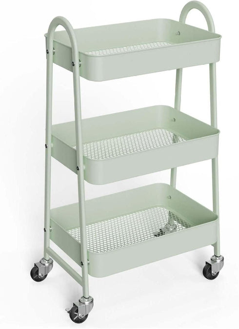 Generic 3 Tier Rolling Cart - Metal Utility Cart with Lockable Casters - Kitchen Office Storage Organizer - Green