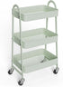 Generic 3 Tier Rolling Cart - Metal Utility Cart with Lockable Casters - Kitchen Office Storage Organizer - Green