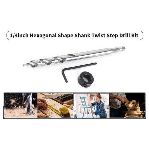 3/8 Inch Pocket Hole Drill Bit with 1/4 inch Hex Shank for Manual Pocket Hole Jig System