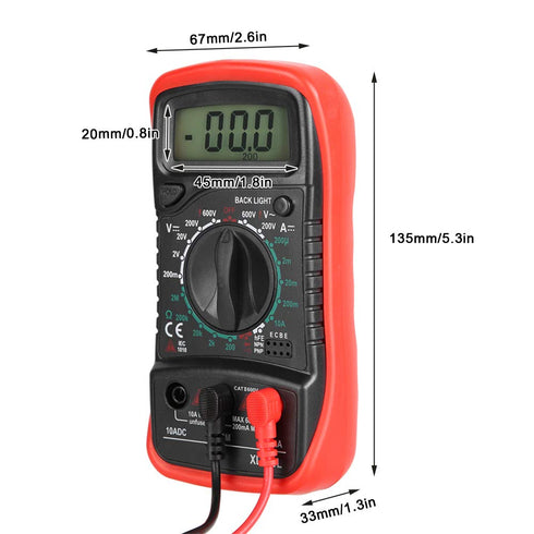 Xl830l Handheld Digital Multimeter with LCD Display and Backlight Overload (XL830L Red)