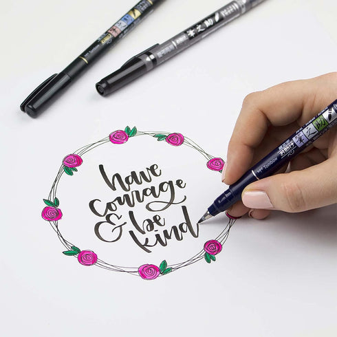 Tombow 82040 Fudenosuke Brush Pen, Twin Tip, Black/Gray for Calligraphy and Art Drawings