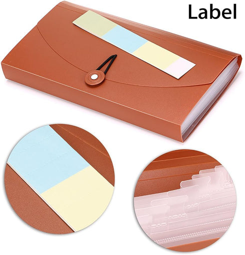 BTSKY Expanding File Folder - 13 Pockets Small Accordion File Folder, Expandable Card Ticket Holder, Brown