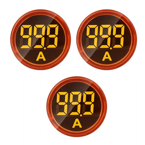 3pcs Digital Display AC Current Indicator, 22mm Round Head LED Current Tester 0~100A (Yellow)
