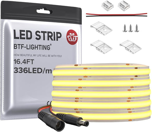 BTF-LIGHTING FCOB COB LED Strip Flexible High Density Uniform Light 8W/m 16.4FT