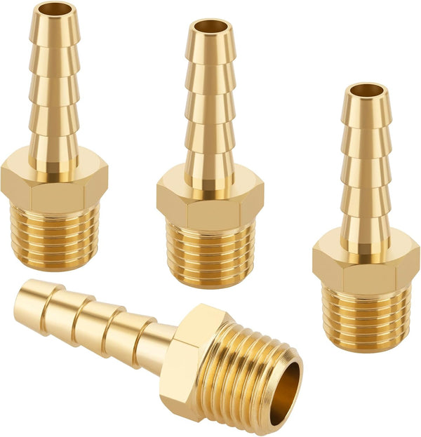 KOOTANS 4pcs Brass Quick Coupler Air Hose Fittings, 1/4" Hose Barb to 1/4 NPT Male Thread, M Type Adapter Connector