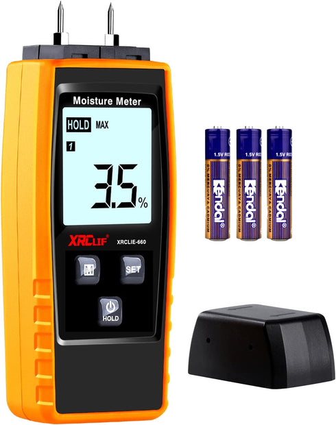 XRCLIF Digital Moisture Meter - Handheld Wood Humidity Meter for Walls/Firewood/Lumber/Mortar, Moisture Detector