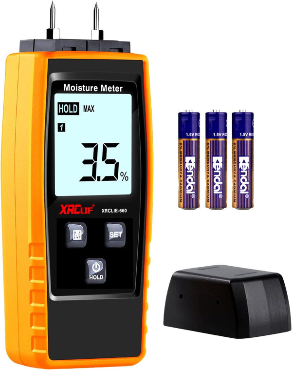 XRCLIF Digital Moisture Meter - Handheld Wood Humidity Meter for Walls/Firewood/Lumber/Mortar, Moisture Detector