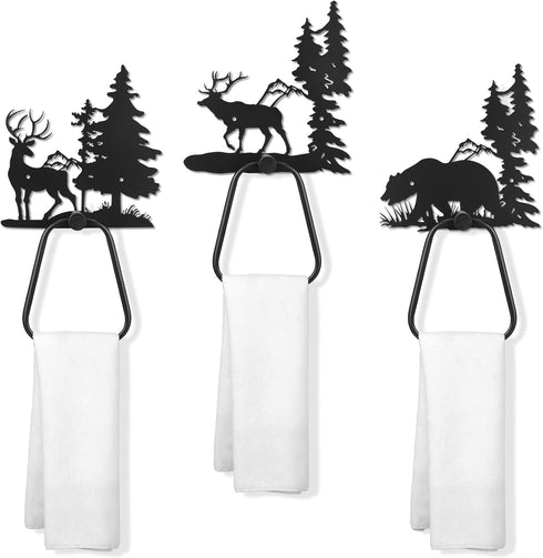 Peryiter 3 Pcs Bear Towel Holder Rustic Towel Racks Cabin Bathroom Decor