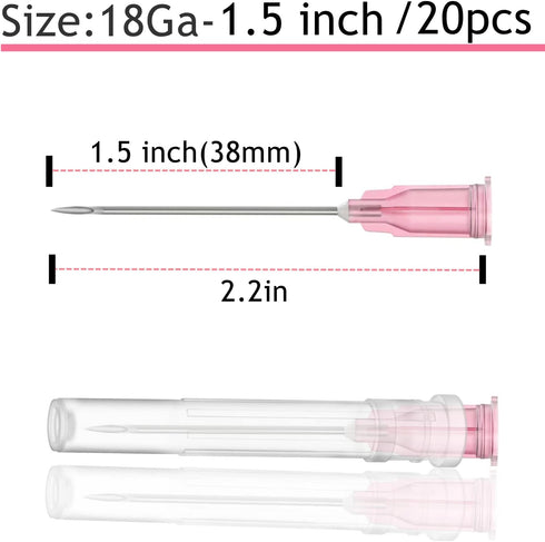 20 Pcs 18Ga 1.5 Inch/38mm Lab Dispensing Needle Luer Lock, Individually Sealed Wrapped