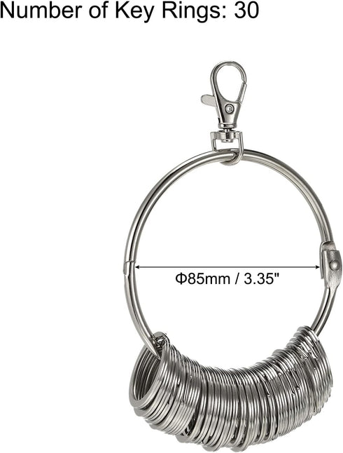 PATIKIL Key Organizer Keychain, 3.4 Inch Dia Key Management Holder with 30 Key Rings for Office, Silver