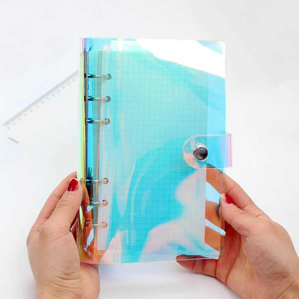 Standard 6-Ring Rainbow Clear Soft PVC Notebook Cover Protector, Round Ring Binder for Loose Leaf Pages (A6)