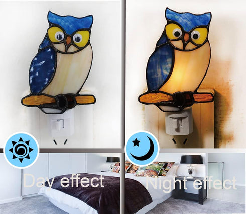 Wall.DYM9008 Stained Glass owl Night Light,studyroom Night LightSuitable for Living RoomCorridorBedroom.Plug into