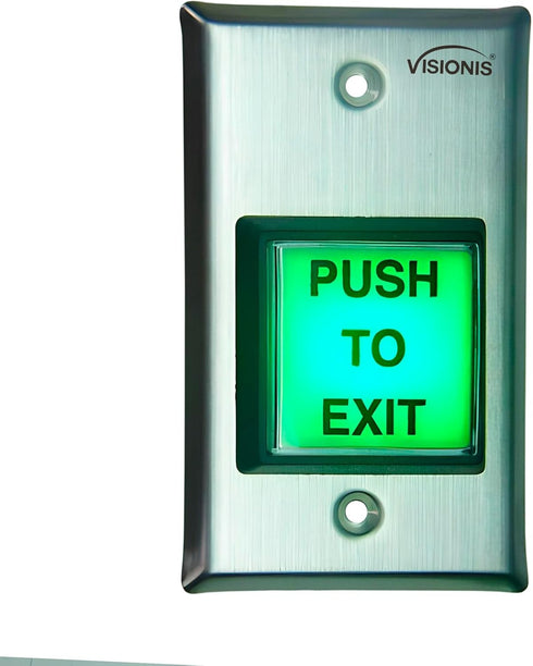 Visionis Push to Exit Button VIS-7000, Indoor Green Square Request to Exit, Stainless Steel for Door Access Control