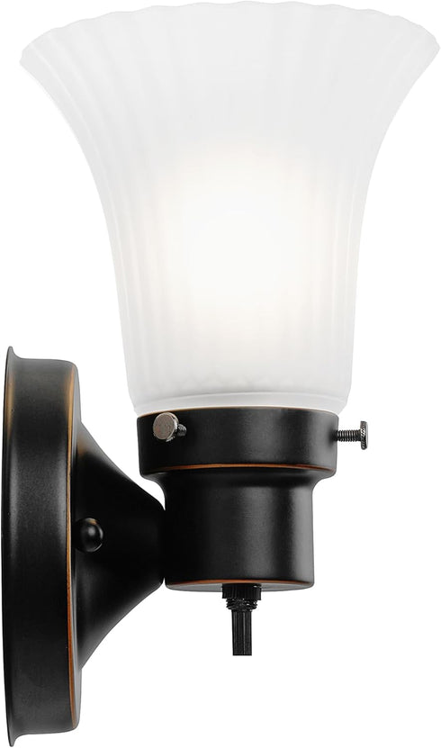 1-Light Dimmable 8.25 5.1 60W Bulb, 505115 Design House Village Traditional Indoor Wall Sconce, Frosted Flute Glass