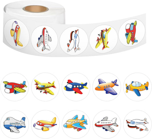 500 Pcs Cartoon Airplane Sticker, Cute Aircraft Roll Sticker Label for Kids, Reward Stickers for Toddlers Party Favors
