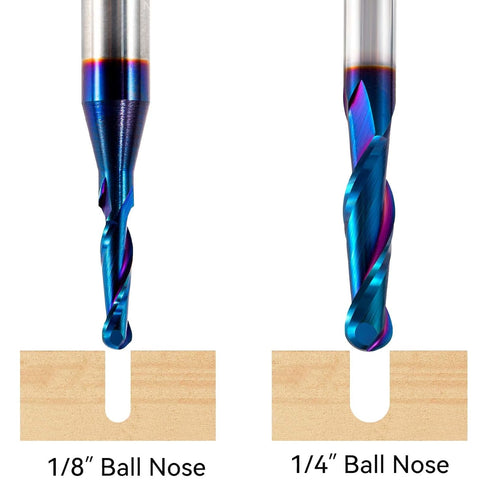 2 PCS Ball Nose Set CNC Router Bits, Carbide Ball Nose End Mill with Nano Blue Coating for Side Milling