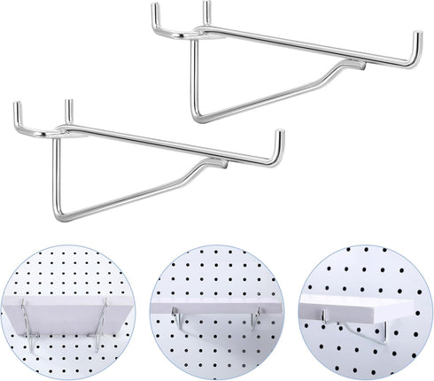 Hotop Pegboard Shelf Hooks Kit, 1/8, 3/16 Metal Brackets for Peg Board Organizer, 8 Pieces, 8 Inch
