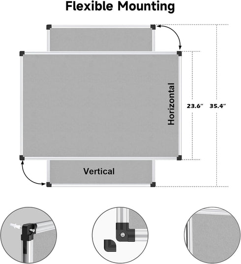 XBoard Grey Fabric Bulletin Board 36 x 24 inch, Wall Mounted Fabric Message Notice Board with Silver Aluminum Frame.