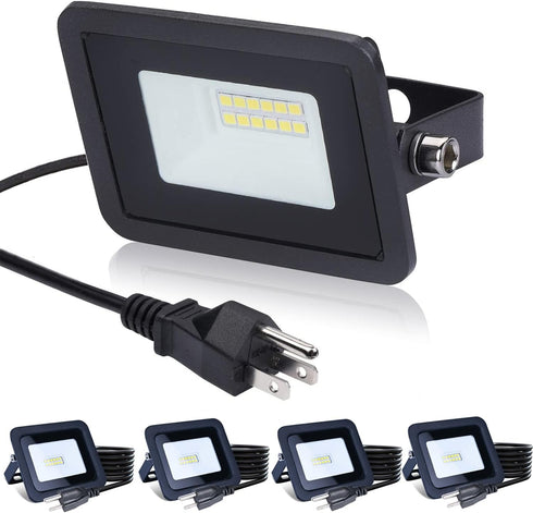 MIWAT 5Pack 10W Daylight LED Flood Light Outdoor, LED Work Light, Plug