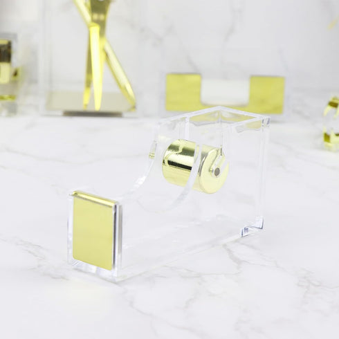NatSumeBasics Pure Gold Acrylic Tape Dispenser for Washi Tapes, Aesthetic Office School Supplies