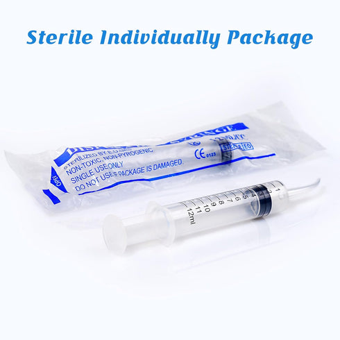 Wisdom Teeth Syringe, 12ml Dental Syringe with Curved Tip & Measurement, Sterile Individually Packaged for Oral Dental
