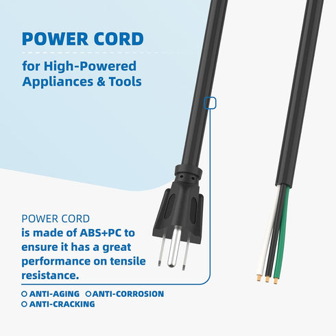 10ft 14 Gauge 3 Prong Heavy Duty Power Supply Cord Cable for Power Tools, 110V 115V 120V Pigtail