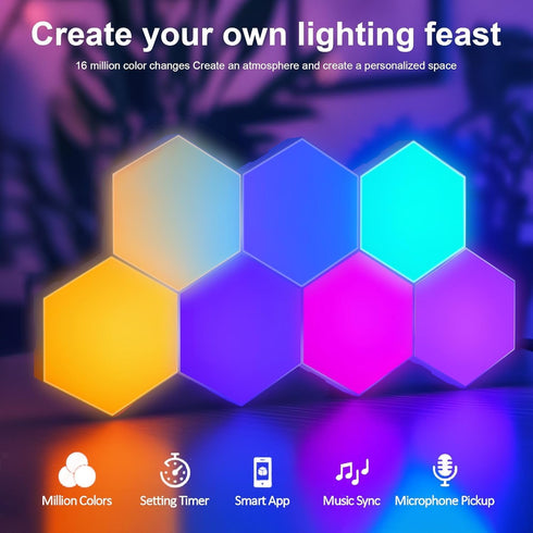 4 Setup Hexagon Light Panels Expansion LED Panels, Hexagon LED Wall Lights Dreamcolor Effects, Smart Gaming Lights