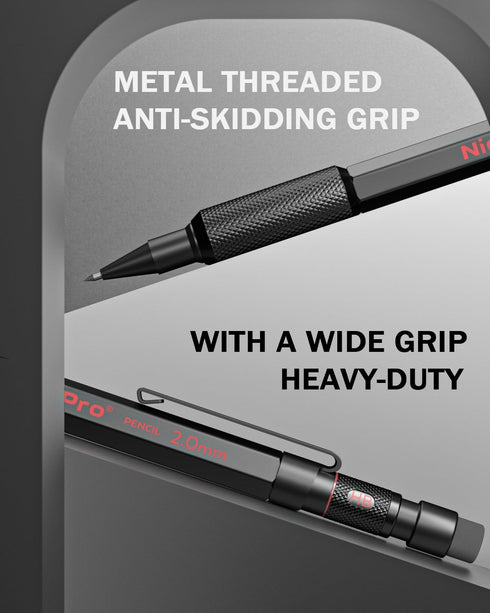 Nicpro 2mm Mechanical Pencils Set with Case, 12 Black Lead Refills, 12 Colored Lead Refills, Heavy Duty Pencil