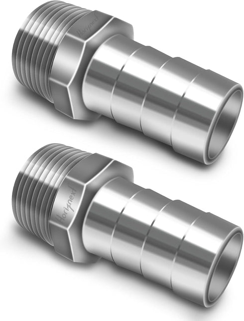 NPT 1" Male Thread to 1 Inch O.D. Barb Stainless Steel Pipe Fitting, Pack of 2 pcs for Connecting Air Hose Tubing