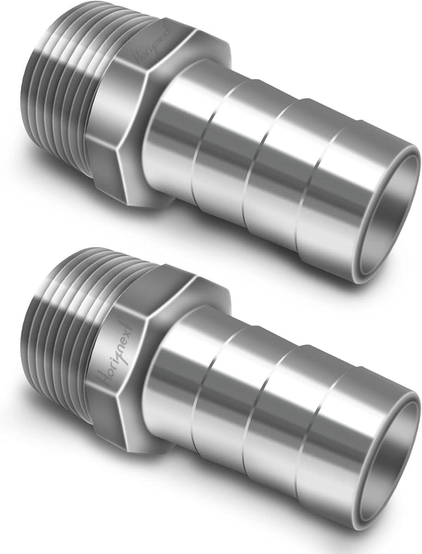 NPT 1" Male Thread to 1 Inch O.D. Barb Stainless Steel Pipe Fitting, Pack of 2 pcs for Connecting Air Hose Tubing