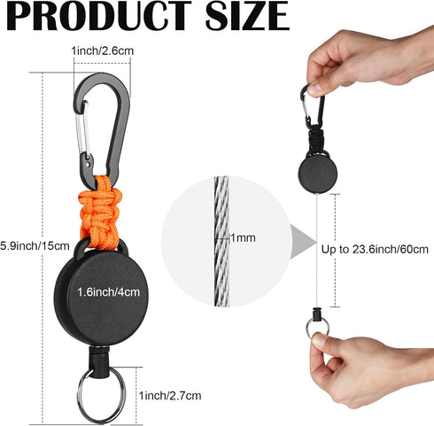 Heavy Duty Retractable Keychain, Carabiner Badge Holder, Steel Retractable Cord and Paracord, 4 Pack