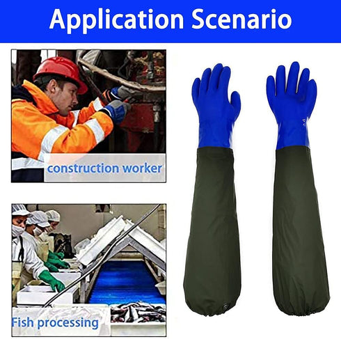 Long Waterproof Rubber Gloves, 28 Shoulder Length Insulated PVC Coated, Chemical Resistant