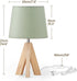 J51TL05 Tripod Table Lamp, Small Bedside Lamp with Wood Base & Green Fabric Shade, Little Cute Desk Lamp, Modern