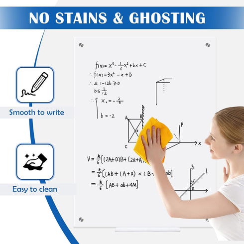 Magnetic Glass Whiteboard 24" x 18", Frameless Dry Erase Board with 1 Marker Tray and 3 Magnets for Office Home