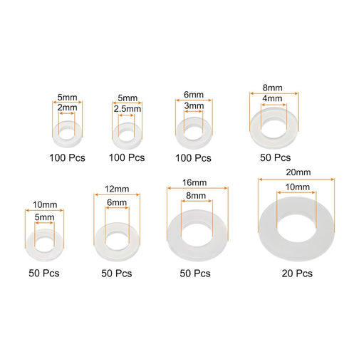 uxcell 520pcs Rubber Flat Washer Gasket Assortment, M2.5-M8, 8 Sizes for Faucet or Plumbing