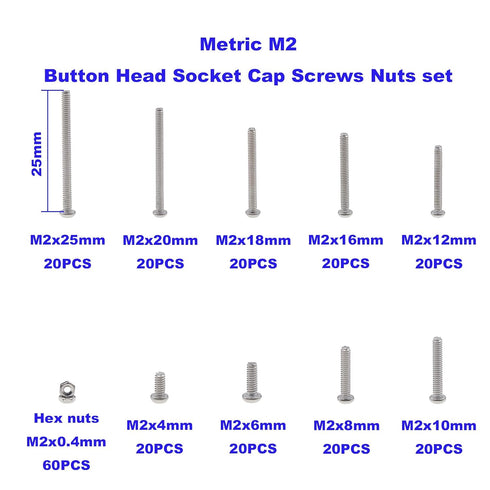 Metric M2 304 Stainless Steel Button Head Socket Cap Screws - Nuts Assortment Kit