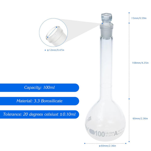 ALWSCI 100 ML Volumetric Measuring Flask Set, 2 PCS, Graduated Clear ASTM Class A Borosilicate Glass
