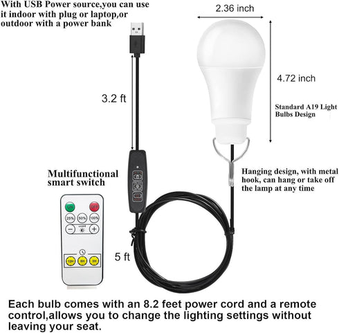 Taysing USB Light - 7W Dimmable Portable Emergency Camping Lights - 2 Pack for Power Station Solar Panel